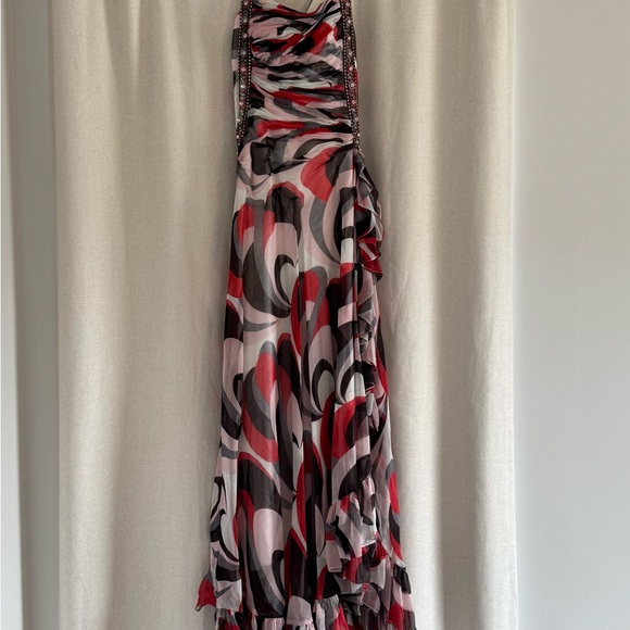 Red and Black Ruched Maxi Dress with Spaghetti Straps - Picture 1 of 12